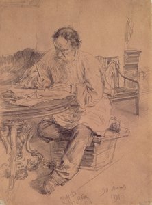 Lev Nikolaïevitch Tolstoï (1828-1910) au travail, 1891